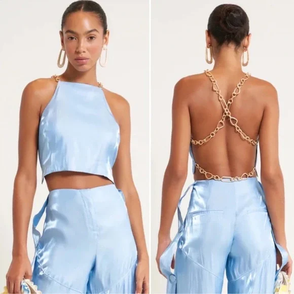 (SOLD) Cult Gaia Joey Chain Top Icy Blue - Picture 2 of 13